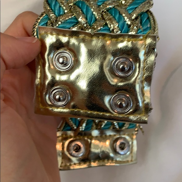 Turquoise and gold braided bracelet - Picture 3 of 4